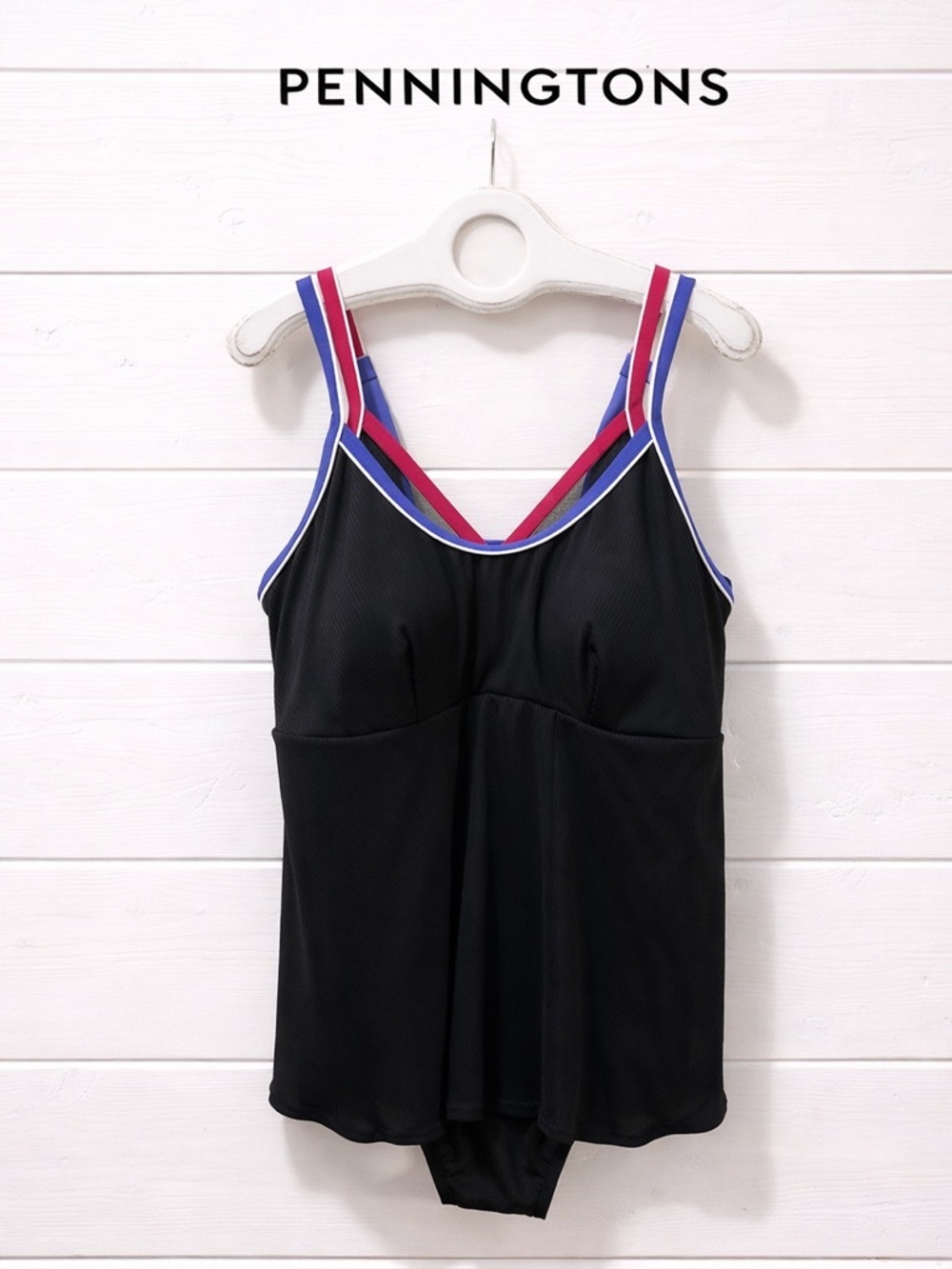 PENNINGTONS – Black Ribbed One-Piece Swim Dress – Plus Size 1X